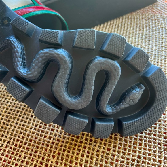 SOLD - Gucci Green/Red Leather Block Lug Heel Sandals Size 40 Quentin - Picture 4 of 10